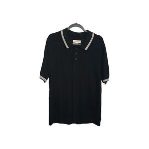 Aeropostale Mens XL Textured Knit Polo Shirt Black Stripe Trim Pointelle Preppy